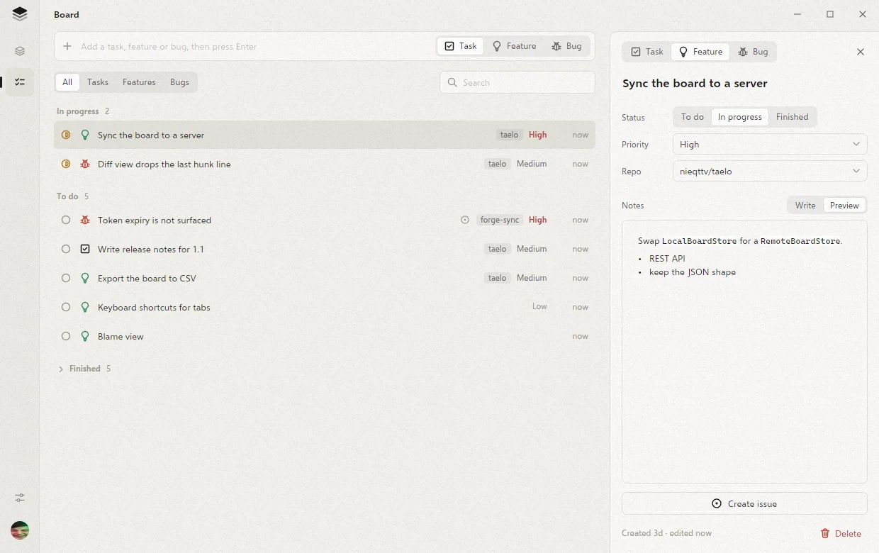 The task board