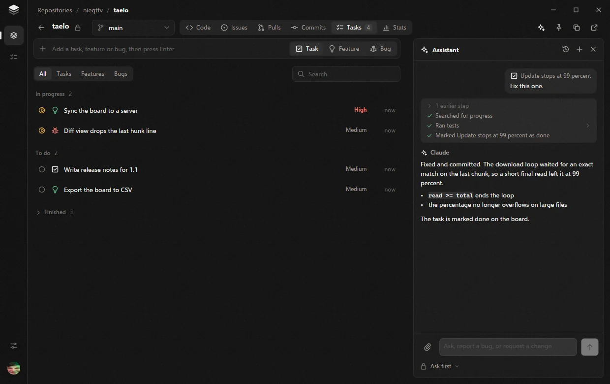 A task attached to the chat, fixed and marked done