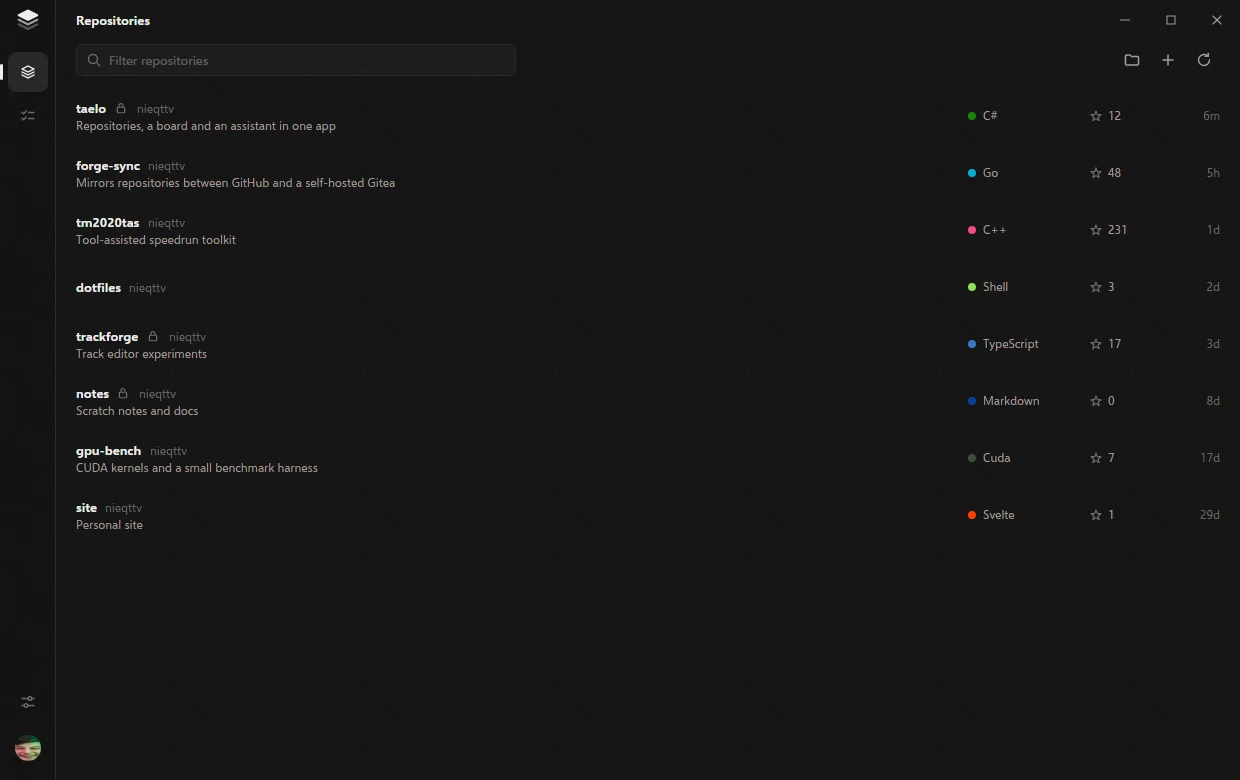 The repository list