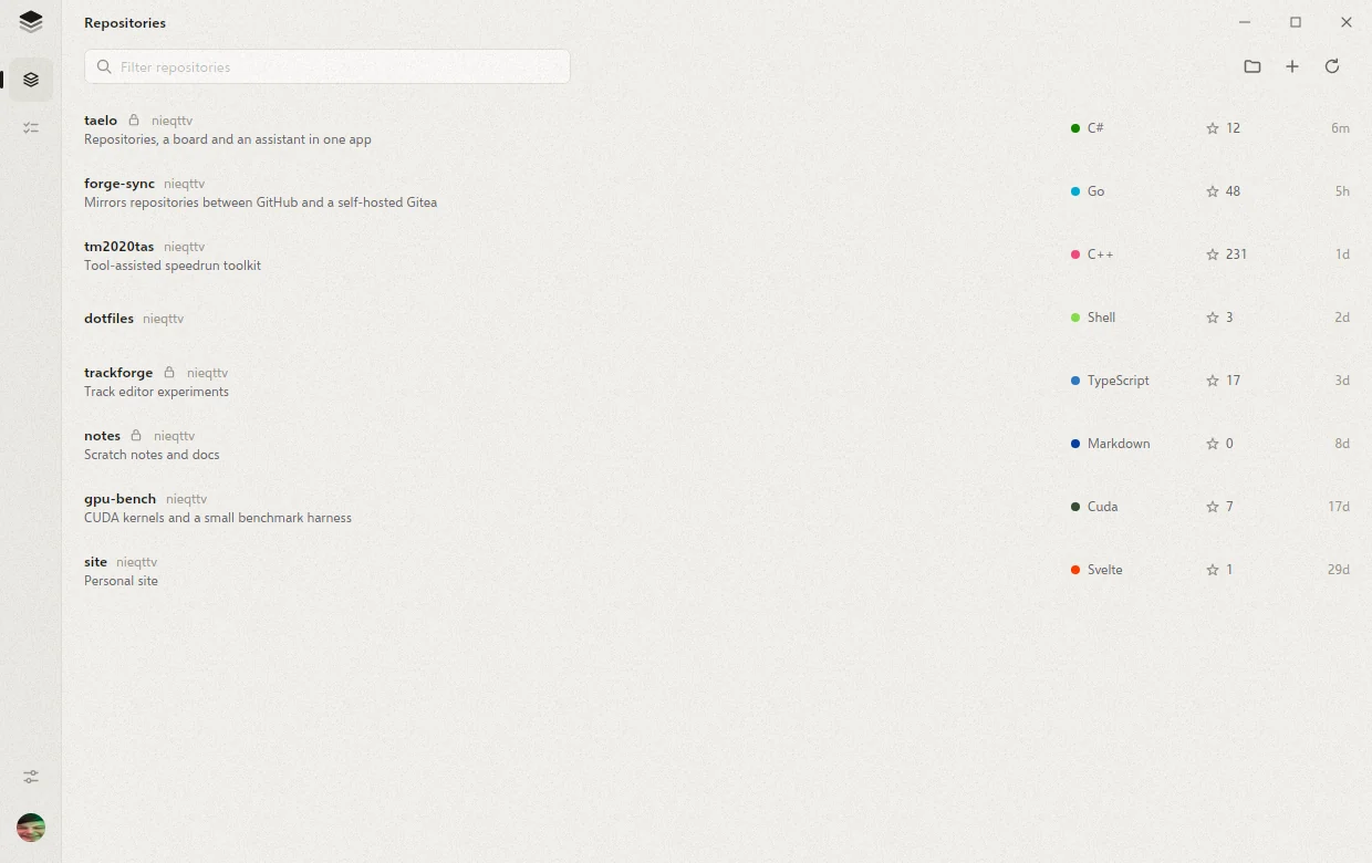 The repository list